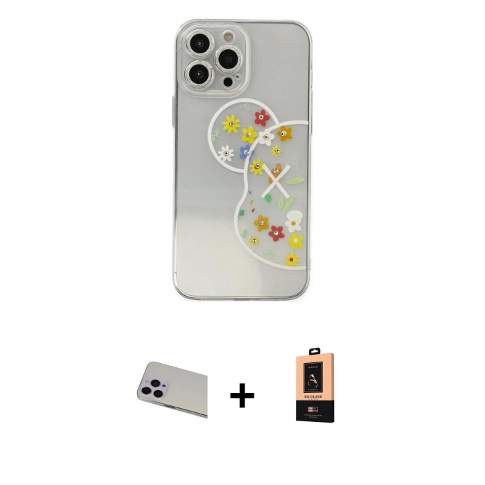 MARSİLYAN™- iPhone 13 Pro Max Kılıf Eksen Asil Prime - Şeffaf Maxco Cam Ekran Koruyucu + Rainbow Kamera Lens Koruma Cam - MR