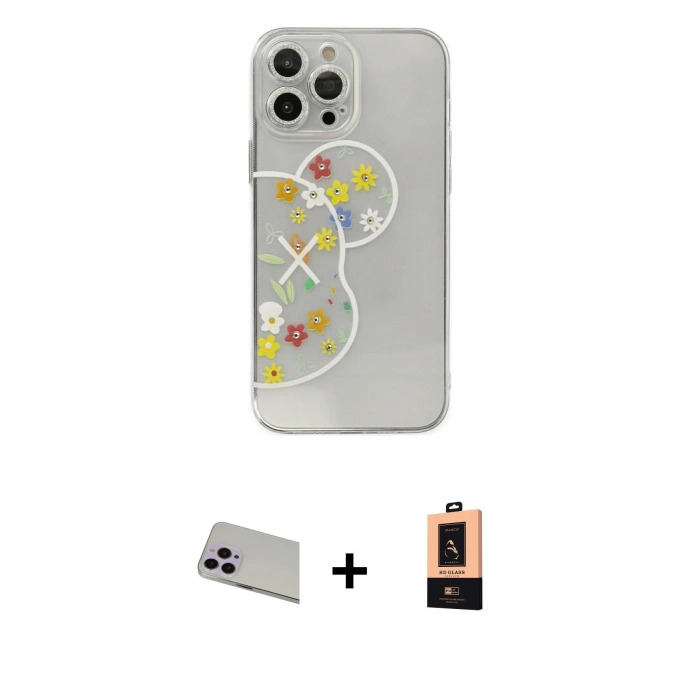 MARSİLYAN™- iPhone 13 Pro Max Kılıf Eksen Asil Prime - Şeffaf Maxco Cam Ekran Koruyucu + Rainbow Kamera Lens Koruma Cam - MR