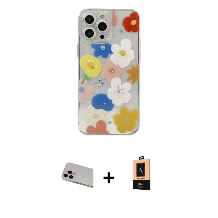 MARSİLYAN™- iPhone 13 Pro Max Kılıf Eksen Asil Prime - Şeffaf Maxco Cam Ekran Koruyucu + Rainbow Kamera Lens Koruma Cam - MR