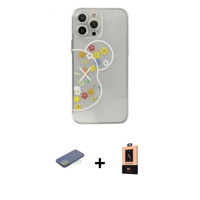 MARSİLYAN™- iPhone 13 Pro Max Kılıf Eksen Asil Prime - Şeffaf Maxco Cam Ekran Koruyucu + Renkli Kamera Lens Koruma Cam - YL