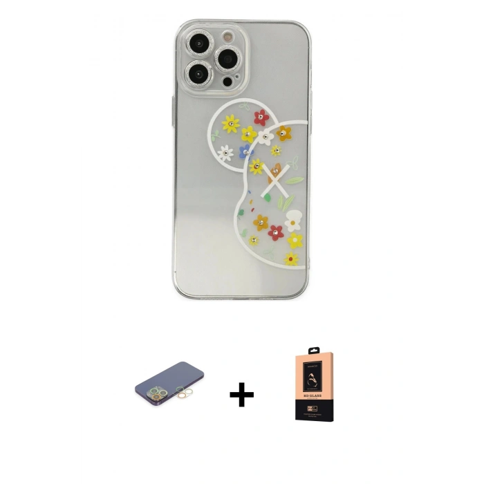 MARSİLYAN™- iPhone 13 Pro Max Kılıf Eksen Asil Prime - Şeffaf Maxco Cam Ekran Koruyucu + Renkli Kamera Lens Koruma Cam - SI