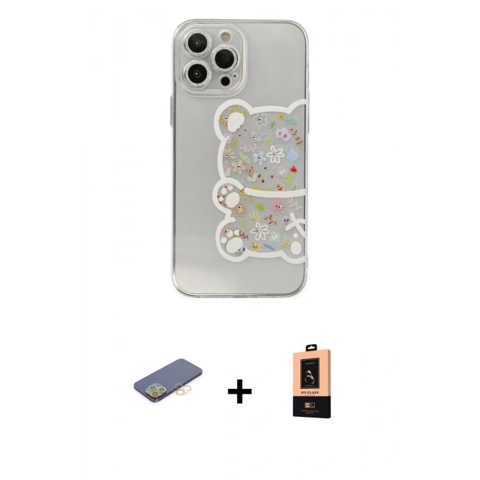 MARSİLYAN™- iPhone 13 Pro Max Kılıf Eksen Asil Prime - Şeffaf Maxco Cam Ekran Koruyucu + Renkli Kamera Lens Koruma Cam - SI