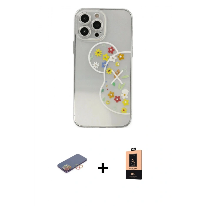 MARSİLYAN™- iPhone 13 Pro Max Kılıf Eksen Asil Prime - Şeffaf Maxco Cam Ekran Koruyucu + Renkli Kamera Lens Koruma Cam - TU
