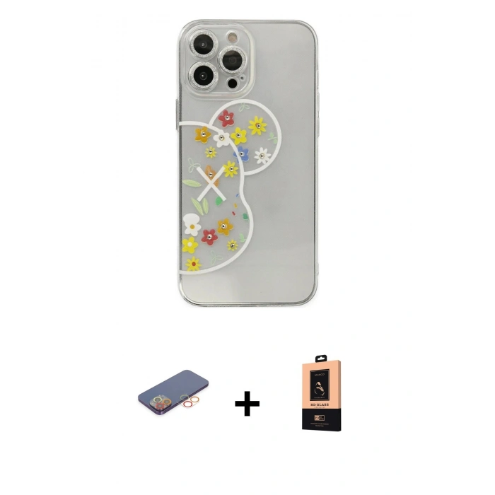 MARSİLYAN™- iPhone 13 Pro Max Kılıf Eksen Asil Prime - Şeffaf Maxco Cam Ekran Koruyucu + Renkli Kamera Lens Koruma Cam - TU