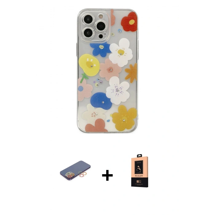 MARSİLYAN™- iPhone 13 Pro Max Kılıf Eksen Asil Prime - Şeffaf Maxco Cam Ekran Koruyucu + Renkli Kamera Lens Koruma Cam - TU