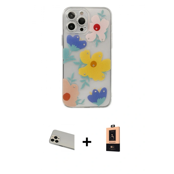 MARSİLYAN™- iPhone 13 Pro Max Kılıf Eksen Asil Prime - Şeffaf Maxco Cam Ekran Koruyucu + Rainbow Kamera Lens Koruma Cam - REGD