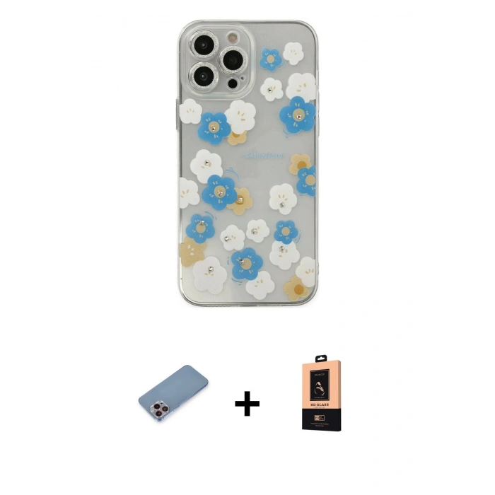 MARSİLYAN™- iPhone 13 Pro Max Kılıf Eksen Asil Prime - Şeffaf Maxco Cam Ekran Koruyucu + Shine Kamera Lens Koruma Cam - PE