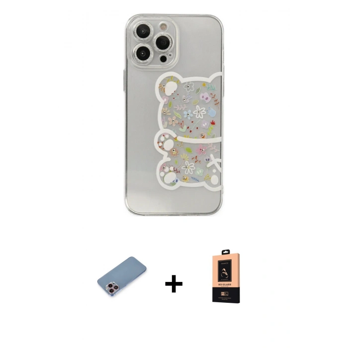 MARSİLYAN™- iPhone 13 Pro Max Kılıf Eksen Asil Prime - Şeffaf Maxco Cam Ekran Koruyucu + Shine Kamera Lens Koruma Cam - PE