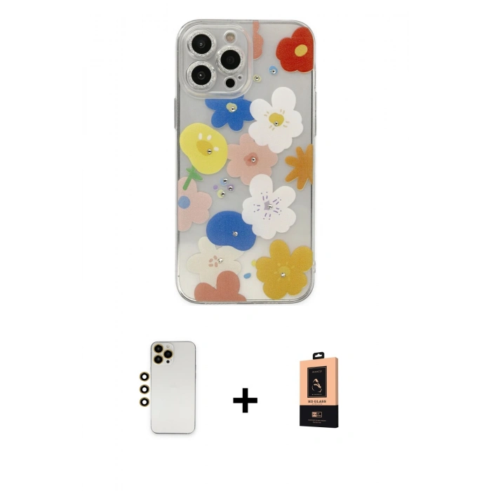 MARSİLYAN™- iPhone 13 Pro Max Kılıf Eksen Asil Prime - Şeffaf Maxco Cam Ekran Koruyucu + Shine Kamera Lens - GD