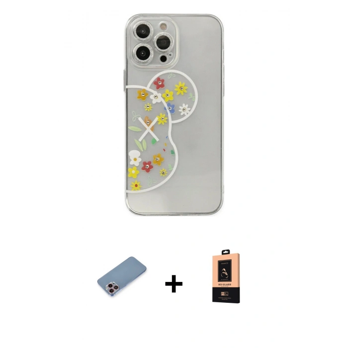 MARSİLYAN™- iPhone 13 Pro Max Kılıf Eksen Asil Prime - Şeffaf Maxco Cam Ekran Koruyucu + Shine Kamera Lens Koruma Cam - PE