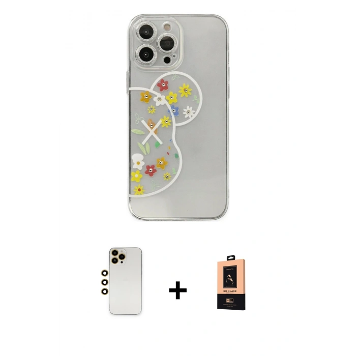 MARSİLYAN™- iPhone 13 Pro Max Kılıf Eksen Asil Prime - Şeffaf Maxco Cam Ekran Koruyucu + Shine Kamera Lens - GD
