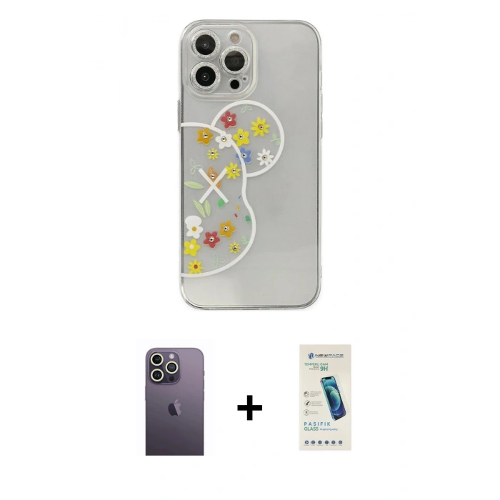 MARSİLYAN™- iPhone 13 Pro Max Kılıf Eksen Asil Prime - Şeffaf Pasifik Cam Ekran Koruyucu + Neon Fosforlu Kamera Lens - BZ