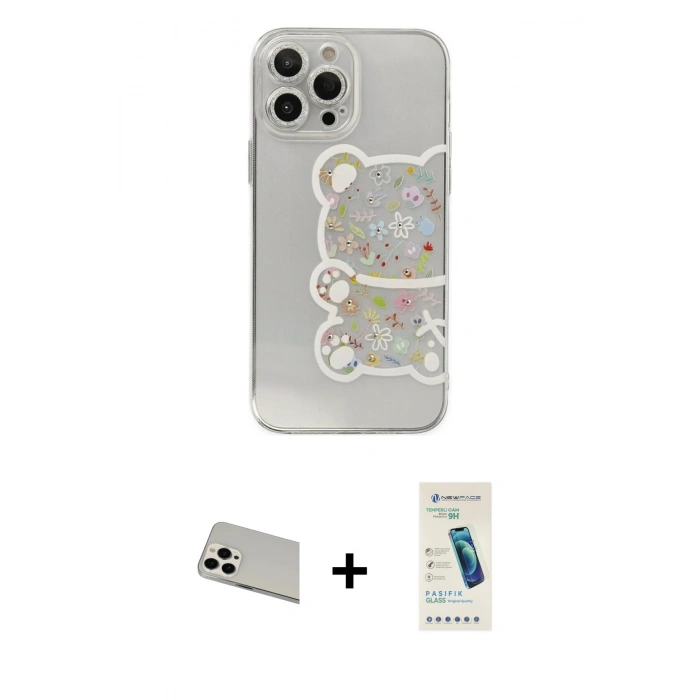 MARSİLYAN™- iPhone 13 Pro Max Kılıf Eksen Asil Prime - Şeffaf Pasifik Cam Ekran Koruyucu + Rainbow Kamera Lens Koruma Cam - BZ