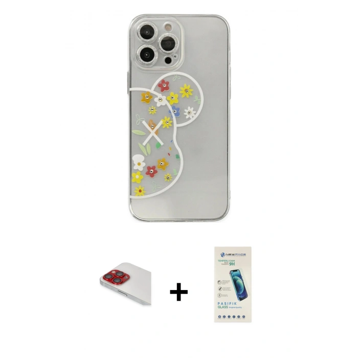 MARSİLYAN™- iPhone 13 Pro Max Kılıf Eksen Asil Prime - Şeffaf Pasifik Cam Ekran Koruyucu + Pers Alüminyum Kamera Lens - KI