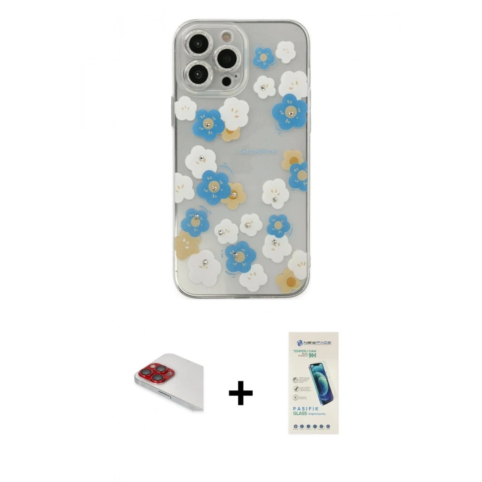 MARSİLYAN™- iPhone 13 Pro Max Kılıf Eksen Asil Prime - Şeffaf Pasifik Cam Ekran Koruyucu + Pers Alüminyum Kamera Lens - KI