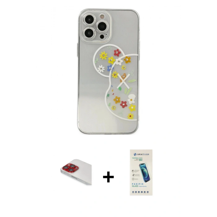 MARSİLYAN™- iPhone 13 Pro Max Kılıf Eksen Asil Prime - Şeffaf Pasifik Cam Ekran Koruyucu + Pers Alüminyum Kamera Lens - KI