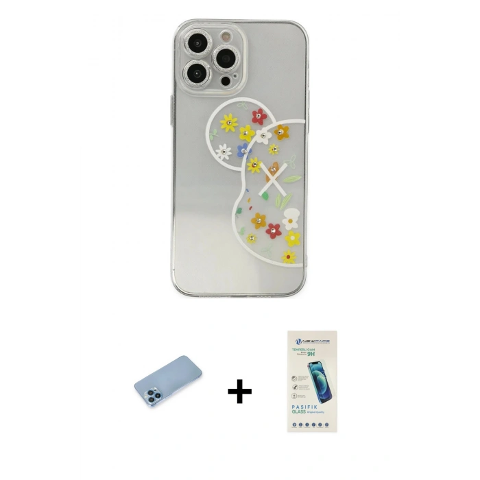 MARSİLYAN™- iPhone 13 Pro Max Kılıf Eksen Asil Prime - Şeffaf Pasifik Cam Ekran Koruyucu + Shine Kamera Lens Koruma Cam - MI