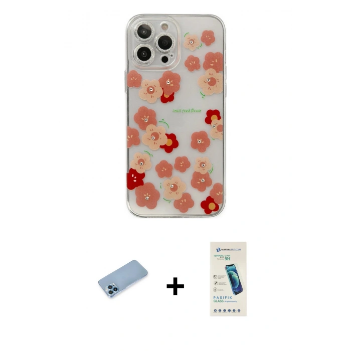 MARSİLYAN™- iPhone 13 Pro Max Kılıf Eksen Asil Prime - Şeffaf Pasifik Cam Ekran Koruyucu + Shine Kamera Lens Koruma Cam - MI