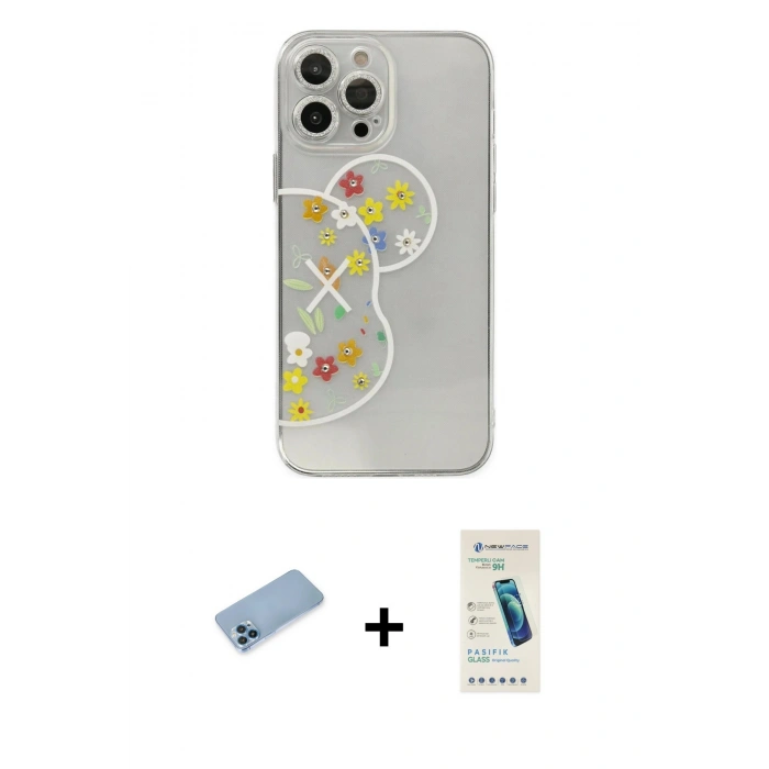 MARSİLYAN™- iPhone 13 Pro Max Kılıf Eksen Asil Prime - Şeffaf Pasifik Cam Ekran Koruyucu + Shine Kamera Lens Koruma Cam - MI