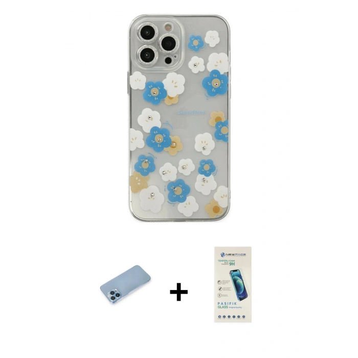 MARSİLYAN™- iPhone 13 Pro Max Kılıf Eksen Asil Prime - Şeffaf Pasifik Cam Ekran Koruyucu + Shine Kamera Lens Koruma Cam - MI