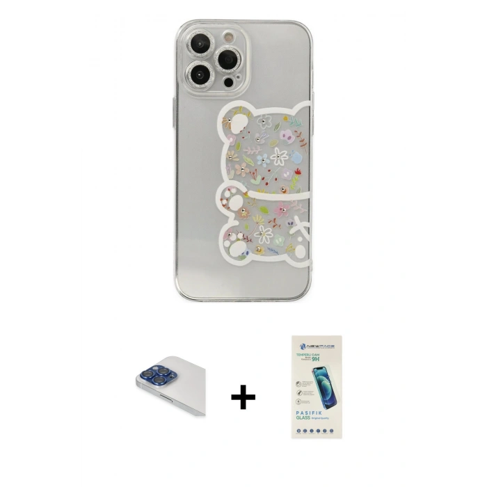MARSİLYAN™- iPhone 13 Pro Max Kılıf Eksen Asil Prime - Şeffaf Pasifik Cam Ekran Koruyucu + Pers Alüminyum Kamera Lens - LT