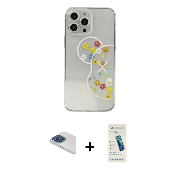 MARSİLYAN™- iPhone 13 Pro Max Kılıf Eksen Asil Prime - Şeffaf Pasifik Cam Ekran Koruyucu + Pers Alüminyum Kamera Lens - LT