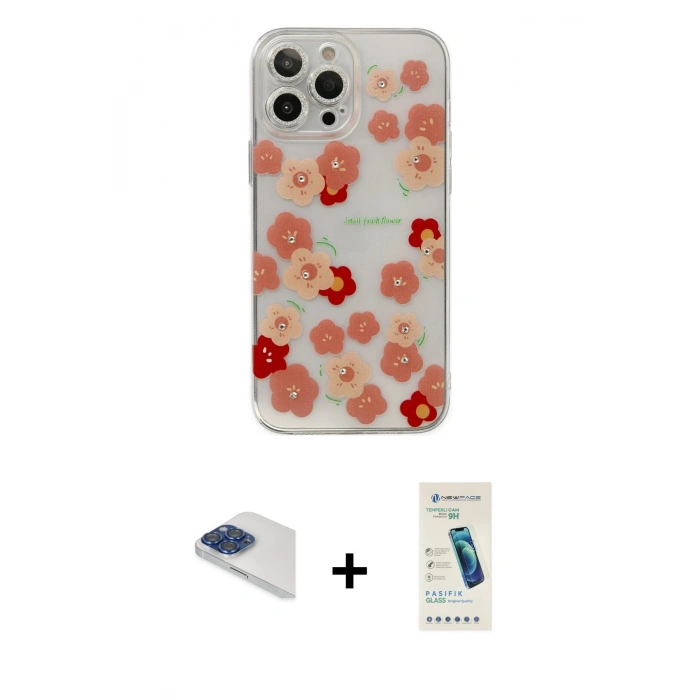 MARSİLYAN™- iPhone 13 Pro Max Kılıf Eksen Asil Prime - Şeffaf Pasifik Cam Ekran Koruyucu + Pers Alüminyum Kamera Lens - LT
