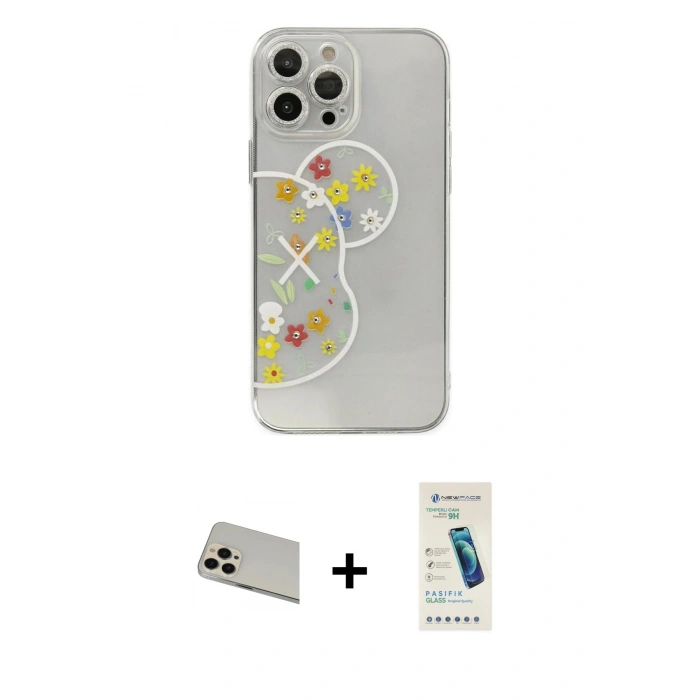 MARSİLYAN™- iPhone 13 Pro Max Kılıf Eksen Asil Prime - Şeffaf Pasifik Cam Ekran Koruyucu + Rainbow Kamera Lens Koruma Cam - REGD
