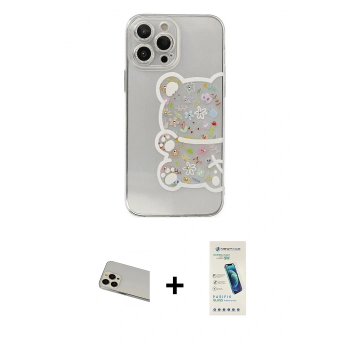 MARSİLYAN™- iPhone 13 Pro Max Kılıf Eksen Asil Prime - Şeffaf Pasifik Cam Ekran Koruyucu + Rainbow Kamera Lens Koruma Cam - REGD