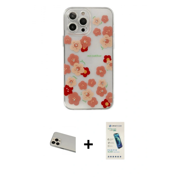 MARSİLYAN™- iPhone 13 Pro Max Kılıf Eksen Asil Prime - Şeffaf Pasifik Cam Ekran Koruyucu + Rainbow Kamera Lens Koruma Cam - REGD