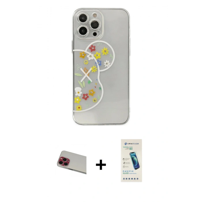 MARSİLYAN™- iPhone 13 Pro Max Kılıf Eksen Asil Prime - Şeffaf Pasifik Cam Ekran Koruyucu + Rainbow Kamera Lens Koruma Cam - KI