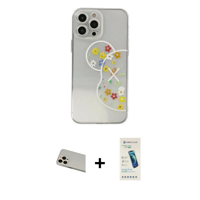 MARSİLYAN™- iPhone 13 Pro Max Kılıf Eksen Asil Prime - Şeffaf Pasifik Cam Ekran Koruyucu + Rainbow Kamera Lens Koruma Cam - REGD