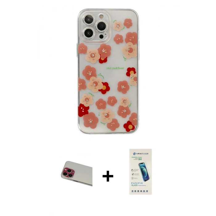 MARSİLYAN™- iPhone 13 Pro Max Kılıf Eksen Asil Prime - Şeffaf Pasifik Cam Ekran Koruyucu + Rainbow Kamera Lens Koruma Cam - KI