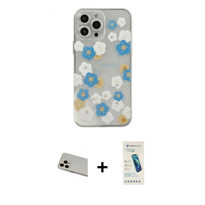 MARSİLYAN™- iPhone 13 Pro Max Kılıf Eksen Asil Prime - Şeffaf Pasifik Cam Ekran Koruyucu + Rainbow Kamera Lens Koruma Cam - REGD