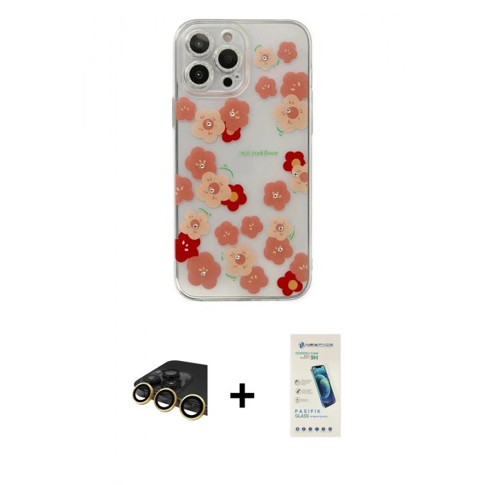 MARSİLYAN™- iPhone 13 Pro Max Kılıf Eksen Asil Prime - Şeffaf Pasifik Cam Ekran Koruyucu + Raze Metal Kamera Lens - GD