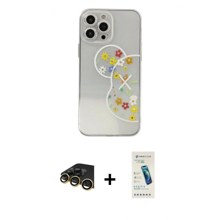 MARSİLYAN™- iPhone 13 Pro Max Kılıf Eksen Asil Prime - Şeffaf Pasifik Cam Ekran Koruyucu + Raze Metal Kamera Lens - GD