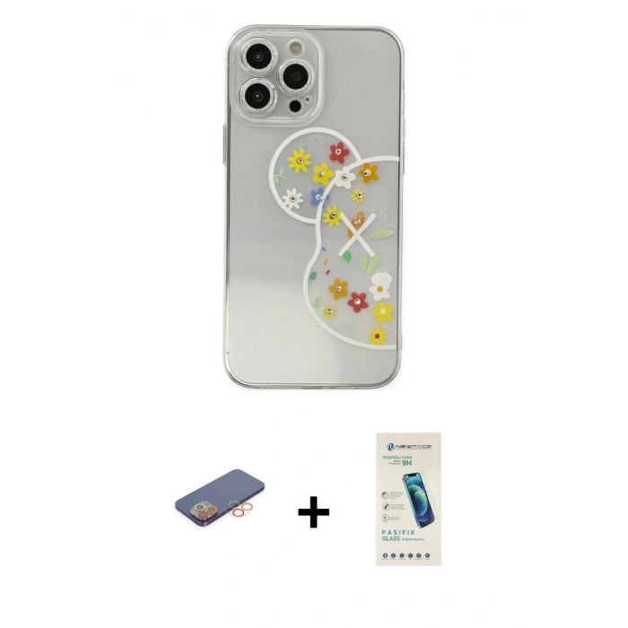 MARSİLYAN™- iPhone 13 Pro Max Kılıf Eksen Asil Prime - Şeffaf Pasifik Cam Ekran Koruyucu + Renkli Kamera Lens Koruma Cam - TU