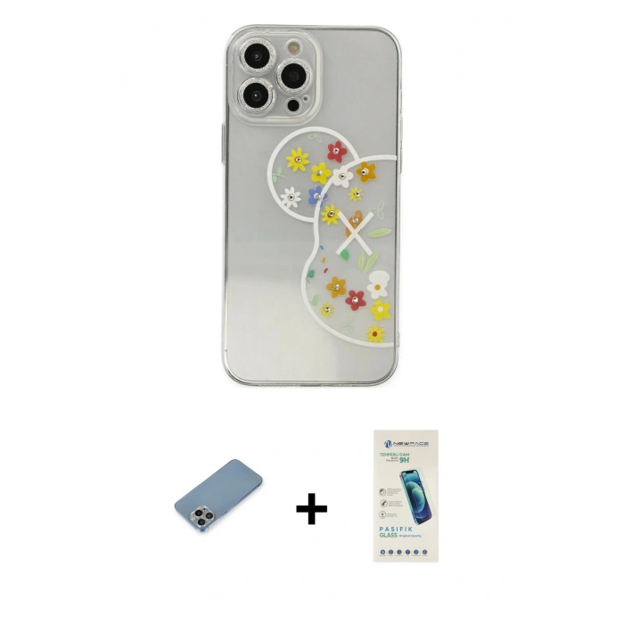 MARSİLYAN™- iPhone 13 Pro Max Kılıf Eksen Asil Prime - Şeffaf Pasifik Cam Ekran Koruyucu + Shine Kamera Lens Koruma Cam - GI
