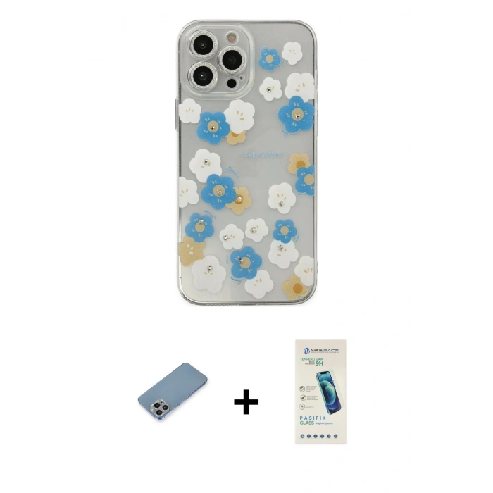 MARSİLYAN™- iPhone 13 Pro Max Kılıf Eksen Asil Prime - Şeffaf Pasifik Cam Ekran Koruyucu + Shine Kamera Lens Koruma Cam - GI