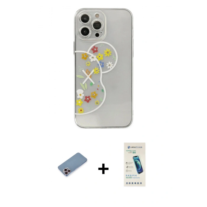 MARSİLYAN™- iPhone 13 Pro Max Kılıf Eksen Asil Prime - Şeffaf Pasifik Cam Ekran Koruyucu + Shine Kamera Lens Koruma Cam - PE