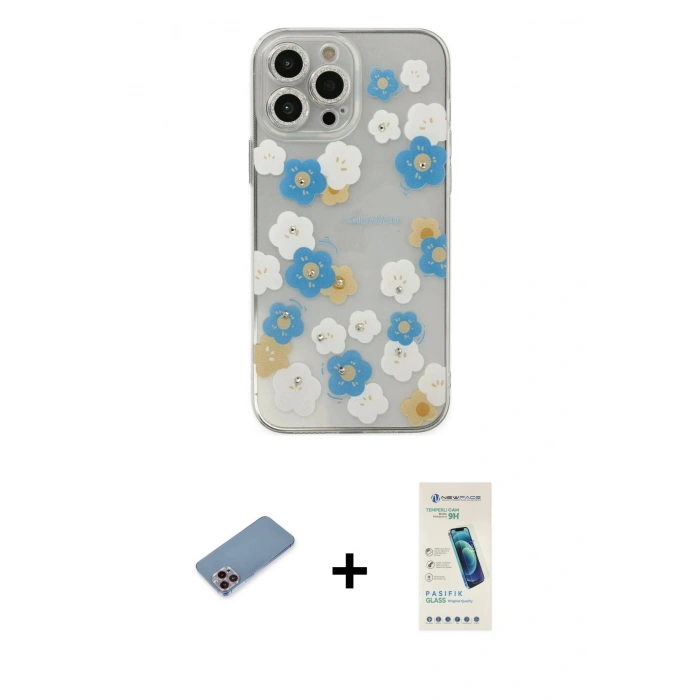 MARSİLYAN™- iPhone 13 Pro Max Kılıf Eksen Asil Prime - Şeffaf Pasifik Cam Ekran Koruyucu + Shine Kamera Lens Koruma Cam - PE