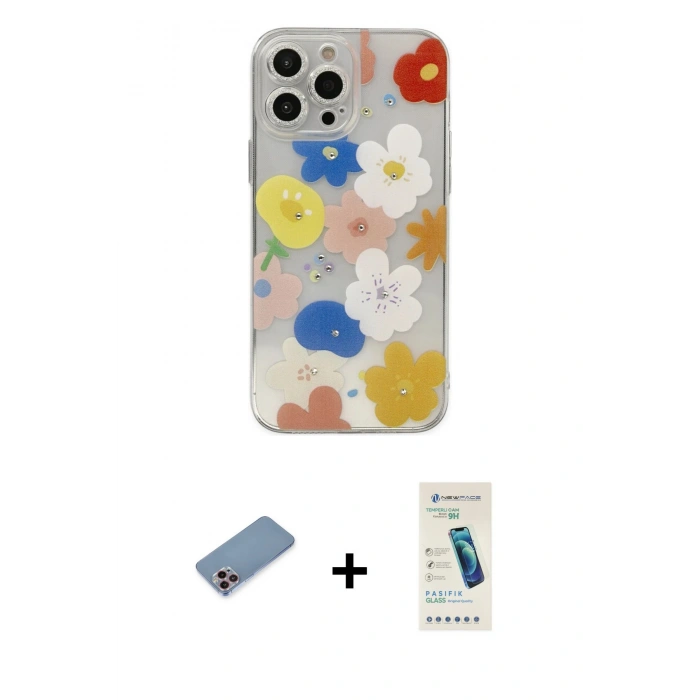 MARSİLYAN™- iPhone 13 Pro Max Kılıf Eksen Asil Prime - Şeffaf Pasifik Cam Ekran Koruyucu + Shine Kamera Lens Koruma Cam - PE