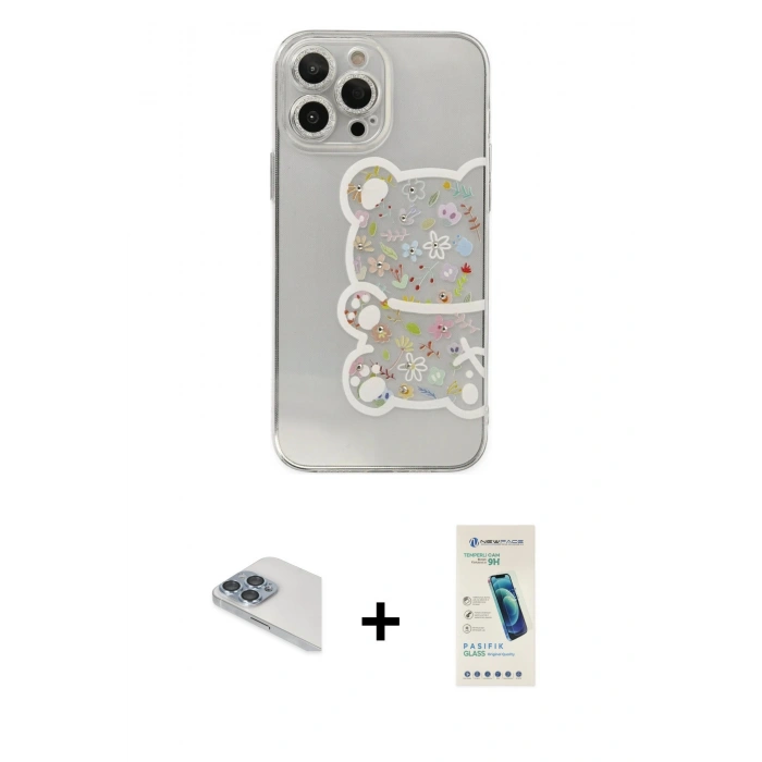 MARSİLYAN™- iPhone 13 Pro Max Kılıf Eksen Asil Prime - Şeffaf Pasifik Cam Ekran Koruyucu + Pers Alüminyum Kamera Lens - SABE