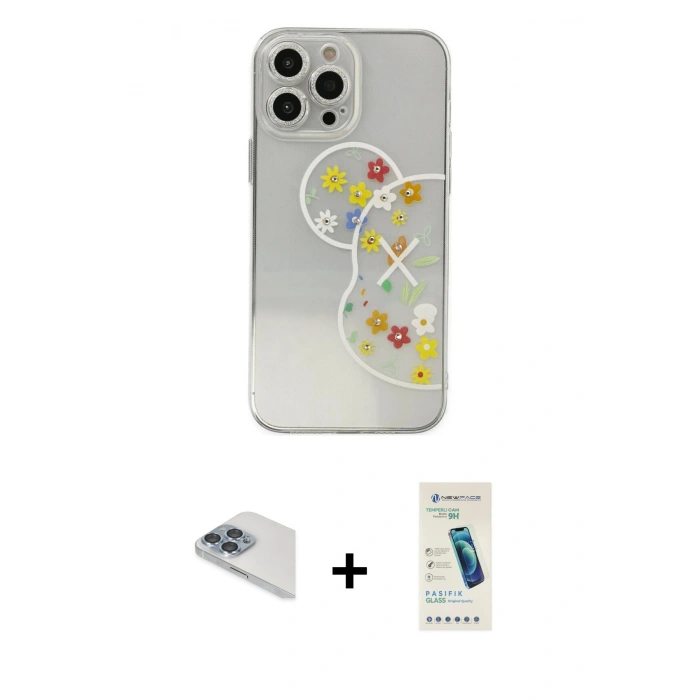 MARSİLYAN™- iPhone 13 Pro Max Kılıf Eksen Asil Prime - Şeffaf Pasifik Cam Ekran Koruyucu + Pers Alüminyum Kamera Lens - SABE