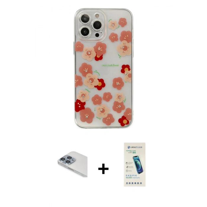 MARSİLYAN™- iPhone 13 Pro Max Kılıf Eksen Asil Prime - Şeffaf Pasifik Cam Ekran Koruyucu + Pers Alüminyum Kamera Lens - SABE