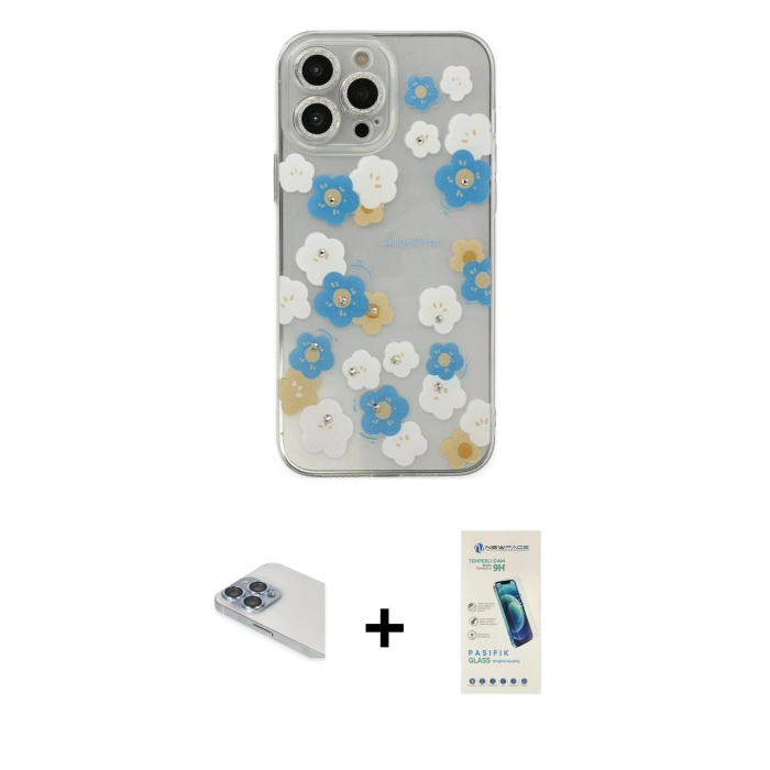 MARSİLYAN™- iPhone 13 Pro Max Kılıf Eksen Asil Prime - Şeffaf Pasifik Cam Ekran Koruyucu + Pers Alüminyum Kamera Lens - SABE
