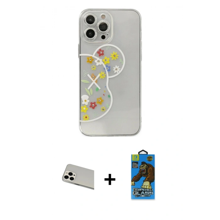 MARSİLYAN™- iPhone 13 Pro Max Kılıf Eksen Asil Prime - Siyah 18D Cam Ekran Koruyucu + Rainbow Kamera Lens Koruma Cam - BZ