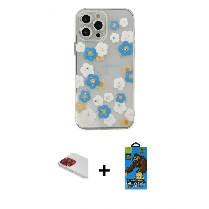 MARSİLYAN™- iPhone 13 Pro Max Kılıf Eksen Asil Prime - Siyah 18D Cam Ekran Koruyucu + Pers Alüminyum Kamera Lens - KI