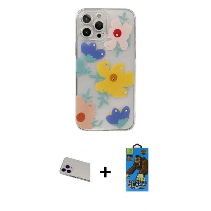 MARSİLYAN™- iPhone 13 Pro Max Kılıf Eksen Asil Prime - Siyah 18D Cam Ekran Koruyucu + Rainbow Kamera Lens Koruma Cam - MR
