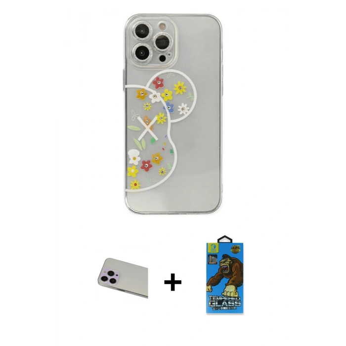 MARSİLYAN™- iPhone 13 Pro Max Kılıf Eksen Asil Prime - Siyah 18D Cam Ekran Koruyucu + Rainbow Kamera Lens Koruma Cam - MR